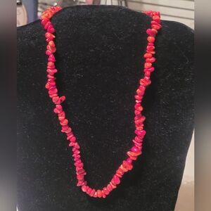 Sterling silver chain necklace red Coral chip Lobster Claw Genuine